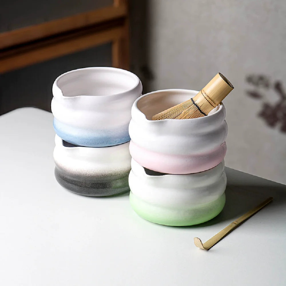 2 Pieces Traditional Japanese Matcha Bowl and Whisk Holder Tea Bowl with Pouring Spout for Office Table Tea Ceremony Party Gift