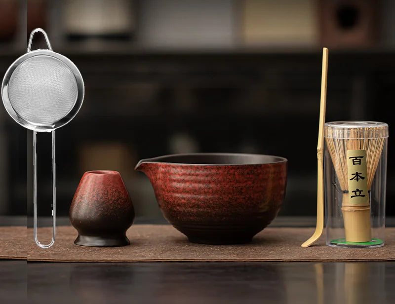 1/4/5PCS New Bamboo Ceramic Japanese Matcha Tea Set Reusable Food Grade Matcha Stirring Brush Safe Green Tea Whisk