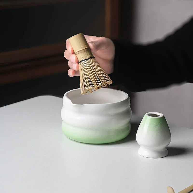 2 Pieces Traditional Japanese Matcha Bowl and Whisk Holder Tea Bowl with Pouring Spout for Office Table Tea Ceremony Party Gift