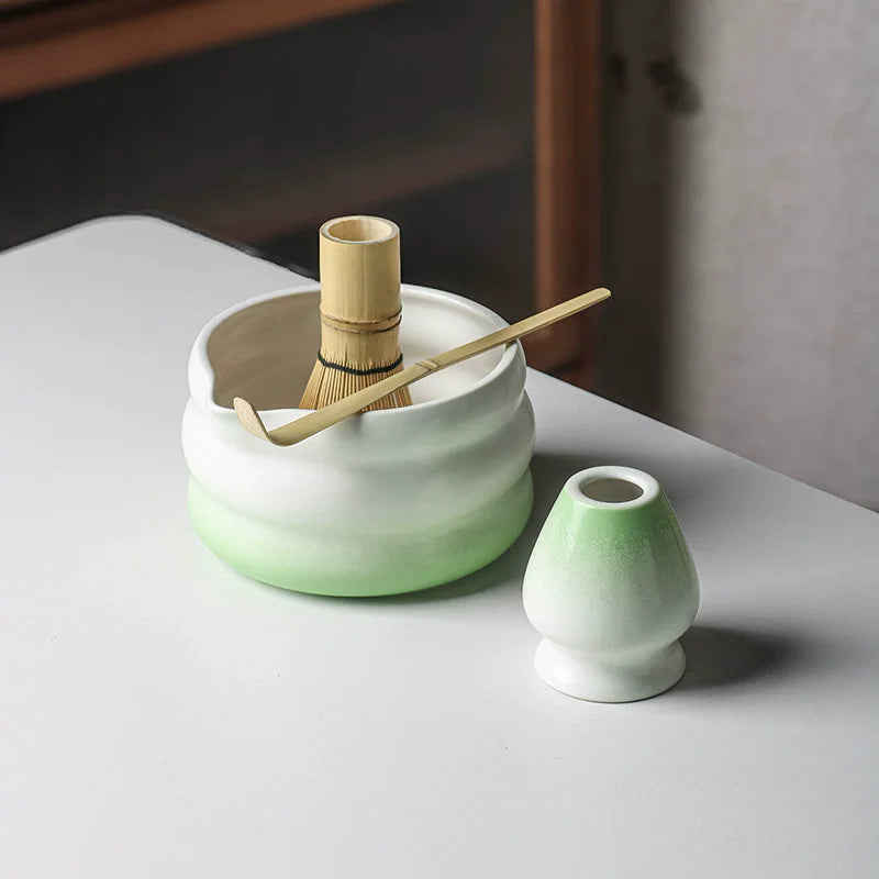 2 Pieces Traditional Japanese Matcha Bowl and Whisk Holder Tea Bowl with Pouring Spout for Office Table Tea Ceremony Party Gift