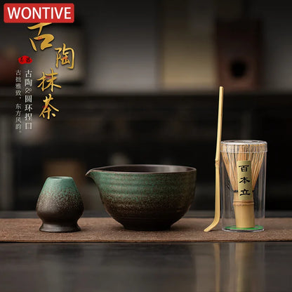 1/4/5PCS New Bamboo Ceramic Japanese Matcha Tea Set Reusable Food Grade Matcha Stirring Brush Safe Green Tea Whisk