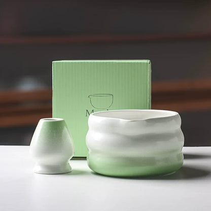 2 Pieces Traditional Japanese Matcha Bowl and Whisk Holder Tea Bowl with Pouring Spout for Office Table Tea Ceremony Party Gift