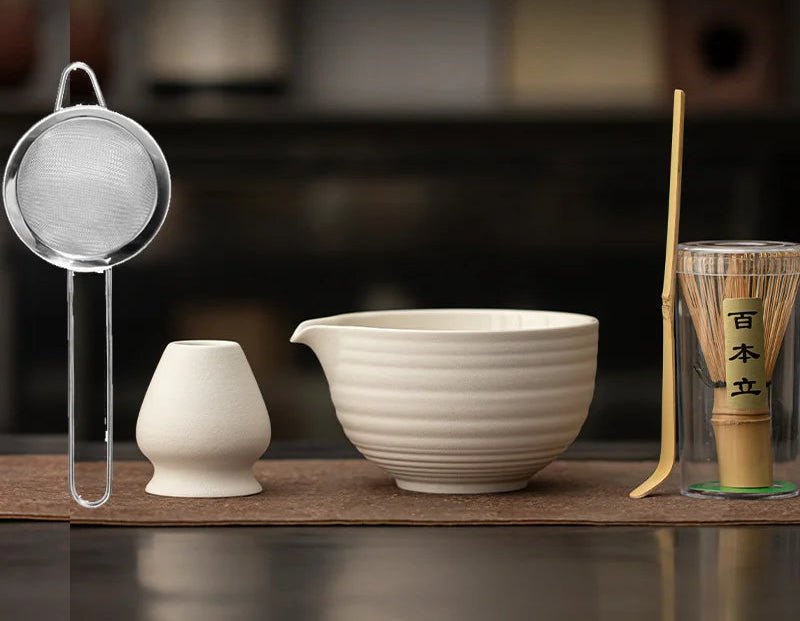 1/4/5PCS New Bamboo Ceramic Japanese Matcha Tea Set Reusable Food Grade Matcha Stirring Brush Safe Green Tea Whisk