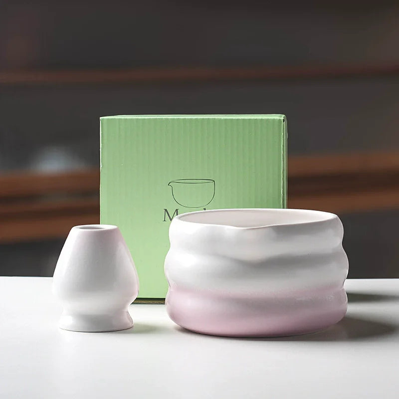 2 Pieces Traditional Japanese Matcha Bowl and Whisk Holder Tea Bowl with Pouring Spout for Office Table Tea Ceremony Party Gift