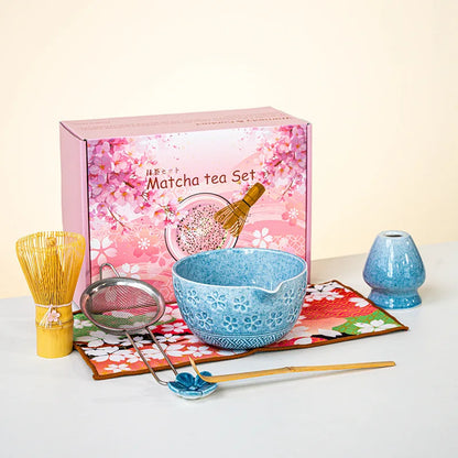 Matcha Tea Set Cherry Blossom Bamboo Matcha Whisk Set Ceramic Tea Bowl Traditional Japanese Tea Making Tools Home Gift
