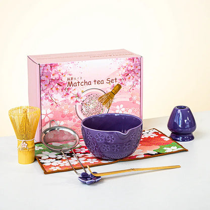 Matcha Tea Set Cherry Blossom Bamboo Matcha Whisk Set Ceramic Tea Bowl Traditional Japanese Tea Making Tools Home Gift