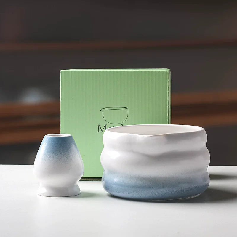 2 Pieces Traditional Japanese Matcha Bowl and Whisk Holder Tea Bowl with Pouring Spout for Office Table Tea Ceremony Party Gift